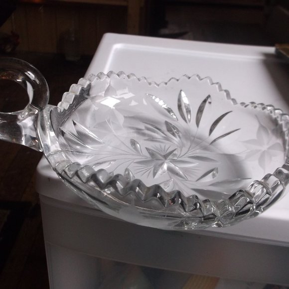 None Accents Vintage Cut Glass Nappy Dish Applied Handle Poshmark